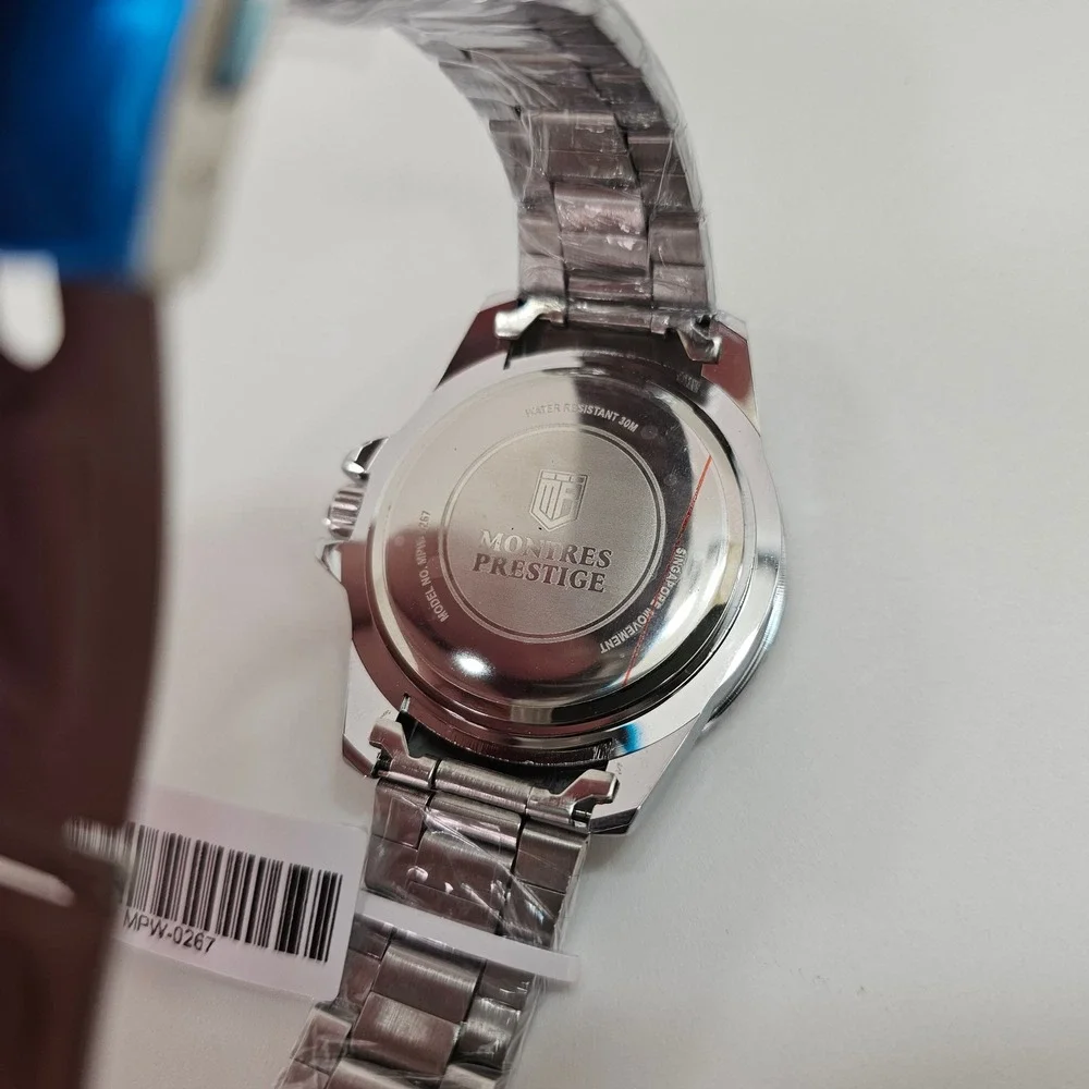Montres Prestige MPW-0267 Mens Watch Black Dial Stainless Steel‎ Diver Style NEW